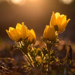 Spring flowers bathed in golden sunlight (1)