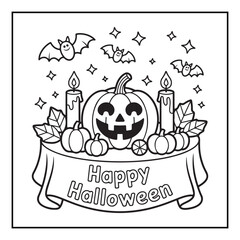 Bold and Easy Cozy Halloween Coloring Pages, Line Art, Vector Illustration, Black and White, Halloween, Coloring Pages, Coloring Book, 8.5x8.5