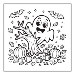 Bold and Easy Cozy Halloween Coloring Pages, Line Art, Vector Illustration, Black and White, Halloween, Coloring Pages, Coloring Book, 8.5x8.5