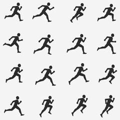 A set of running silhouettes of sprinting athletes in action. The mood of the images is energetic and dynamic.