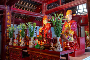 Interior altar of the Temple of Literature in Hanoi, Vietnam, featuring Chinese philosopher Confucius.