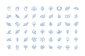 Collection of nature icons in blue outline style