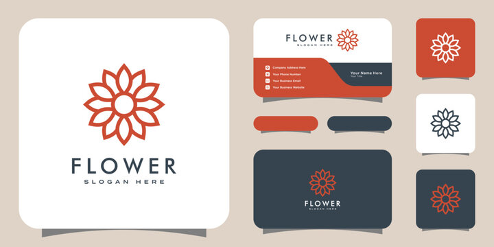 Flower mono line luxury logo with business card design
