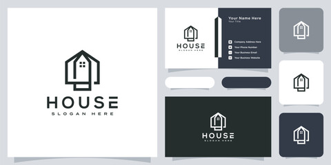 house logo with line art style. home build abstract for logo and business card design