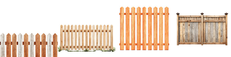 Variety of Wooden Fences on White Background