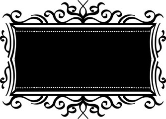 featuring an ornamental frame design with a black blank space in the middle for adding text