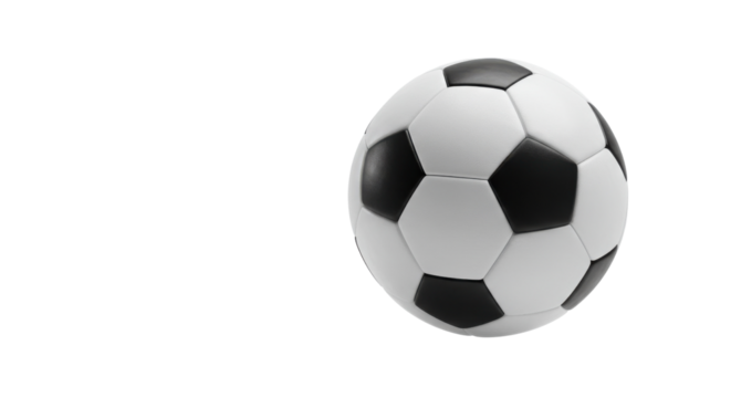 Classic black and white soccer ball close-up for sports concept isolated PNG with Transparent Background