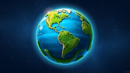 Abstract globe illustration with lush vegetation, floating in a starry cosmic background.