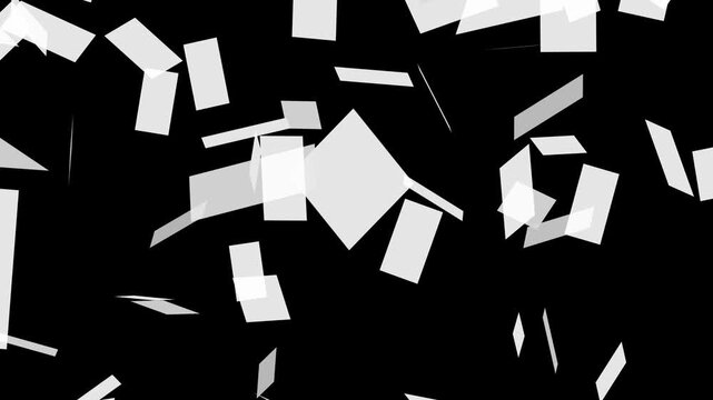 white paper animation black background. paper falling down animation. paper sheet flying 4k Video. document white paper alpha chenel. blank white paper randomly animation. flying papers 4k Video.