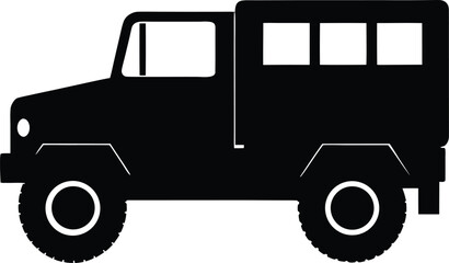 Military Truck Silhouette Vector Art Illustration