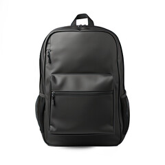 A sleek, black, minimalist laptop backpack with a front pocket and adjustable straps.