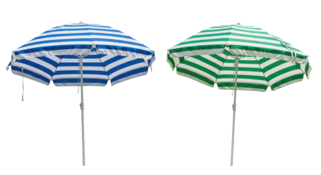 Two colorful striped beach umbrellas side by side isolated PNG with Transparent Background