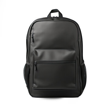 Fototapeta A sleek, black, minimalist laptop backpack with a front pocket and adjustable straps.