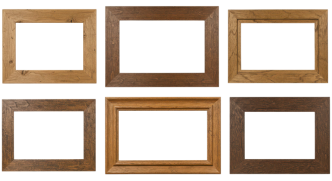 Group of empty picture frames for displaying artwork isolated PNG with Transparent Background