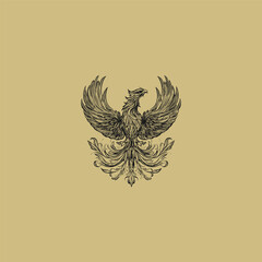 Mythical phoenix rising from the ashes design vector template illustration