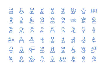Student and Graduation Icon Set in Thin Line Style