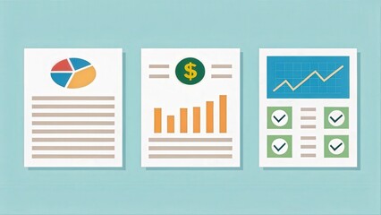 investor opportunity stocks successful goals concept. Business reports with charts and graphs on a light blue background.