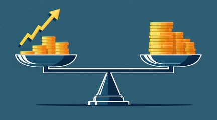 investor opportunity stocks successful goals concept. Financial balance concept with increasing growth arrow and coins.