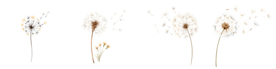 Fototapeta premium Dandelion Seeds Blowing Away in the Wind - Isolated