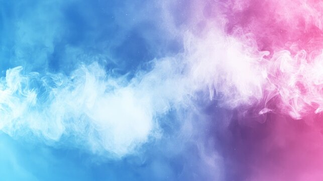 A colorful, abstract smoke or vapor cloud with a gradient of blue and pink hues, against a gradient of blue and purple backgrounds. - Powered by Adobe