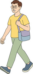 Man Walking with Shoulder Bag Flat Vector Illustration