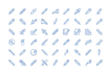 Assorted pencil icons in blue outline collection vector