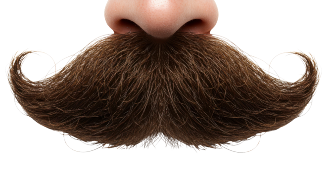 Close-up of a brown mustache with curly ends isolated PNG with Transparent Background