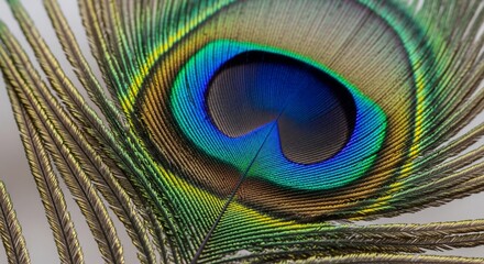 Close-up of a Vibrant Peacock Feather with Intricate Eye-Spot Pattern