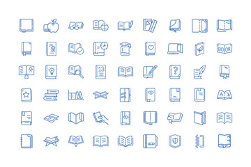 Collection of book icons in thin line style
