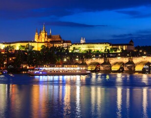 Fototapeta premium Prague Castle and Charles Bridge at Dusk