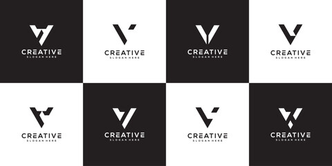 Set of initial letter V logo design template.