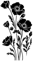 Minimalist Black and White Poppy Flower Corner Border