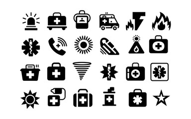Emergency Medical and Disaster Icon Set. Black Silhouette Vector Collection

25 Keywords (single words, comma-separated):
