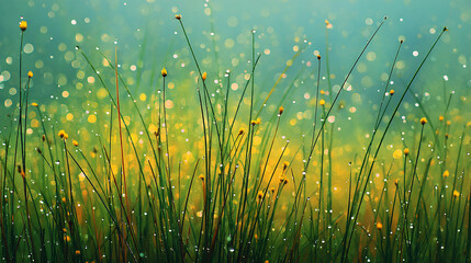 rain droplets meadow mist morning nature grass close-up