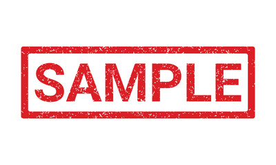 Sample stamp. Sample word isolated in transparent background. Squares red grunge rubber stamp, vector illustration