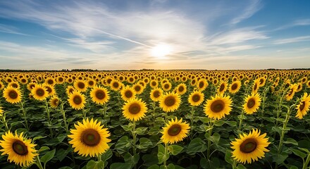 Fototapeta premium sunflower field with blue sky background