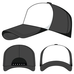 Trucker hat cartoon. Trucker hat caps mock up editable	