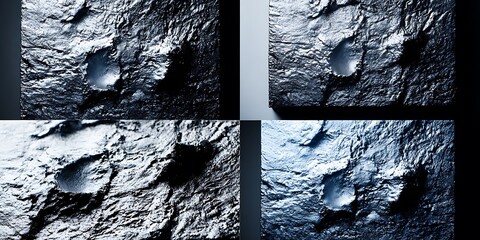 Abstract cratered metallic surface extreme close up