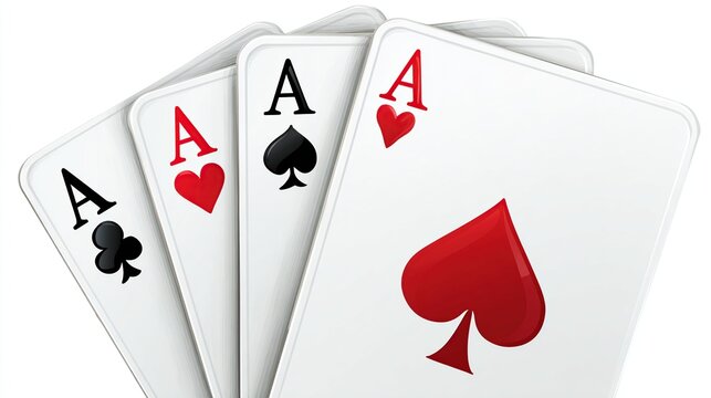 Four playing cards fanned out, each an Ace of a different suit clubs, hearts, spades, and diamonds