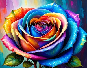 Vibrant rainbow rose close-up