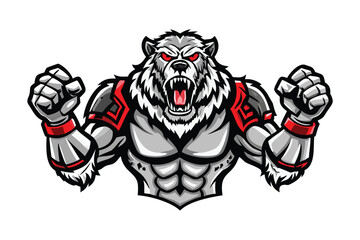 Obraz premium Furry Bear Warrior Esports Mascot Logo for T-shirts & Gaming Merchandise - Armored Character Emblem