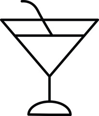 Cocktail glass icon with straw, simple black outline, minimalist style, isolated on transparency background, modern vector illustration, suitable for bar or drink menu design
