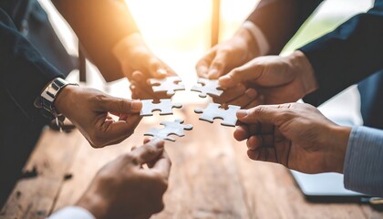 Business team assembling jigsaw puzzle
