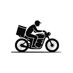 Delivery Driver on Motorcycle Silhouette Icon Delivering Package Using Classic Motorbike Style
