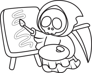 Illustration of cute skull ghost icon.
Funny skull ghost in activities stickers.
Angel of death cute elements.