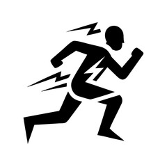 Silhouette of a person running with lightning symbols