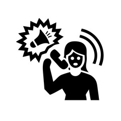 Woman answering phone with megaphone announcement icon