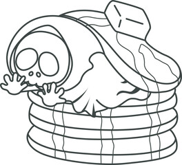 Illustration of cute skull ghost icon.
Funny skull ghost in activities stickers.
Angel of death cute elements.