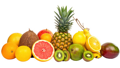 assortment of tropical fruits arranged on white background png