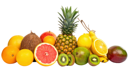 assortment of tropical fruits arranged on white background png